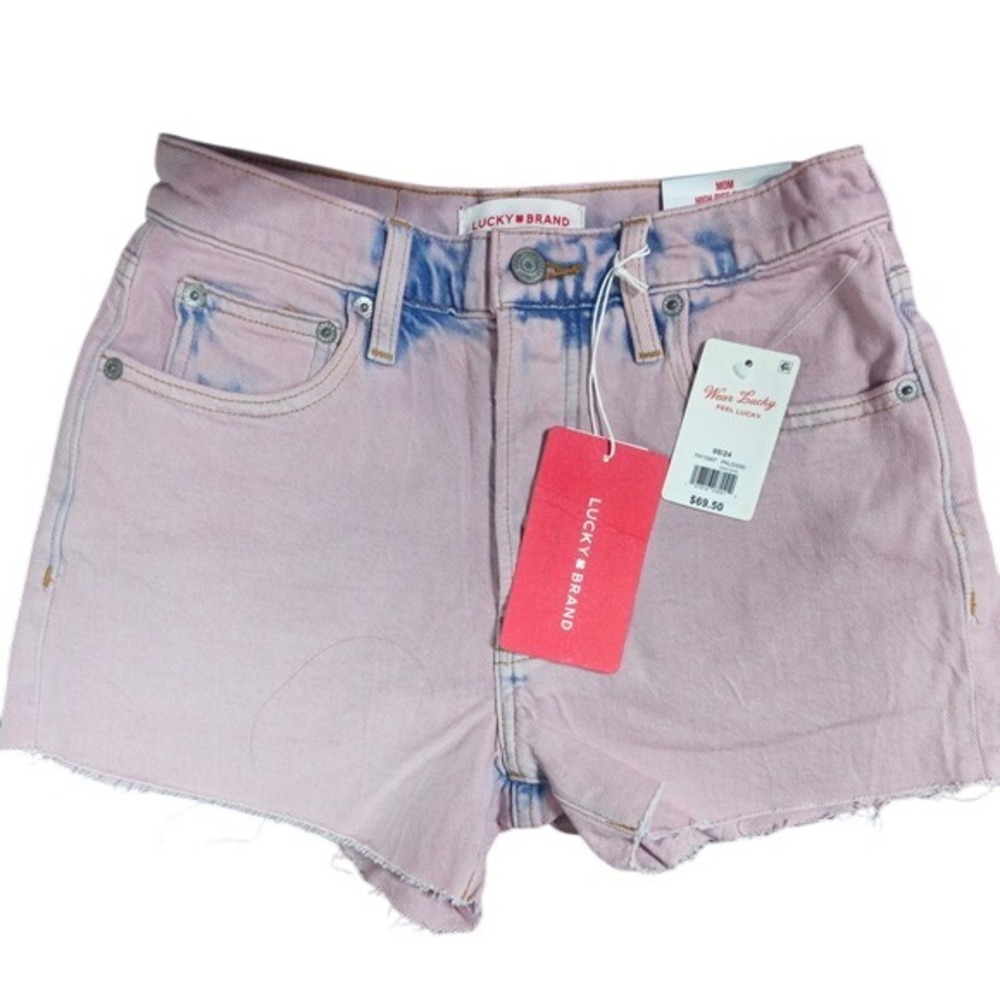 Lucky Brand High Rise Mom Shorts Pink Lady Denim Cutoff Raw Hem Size 24 XXS